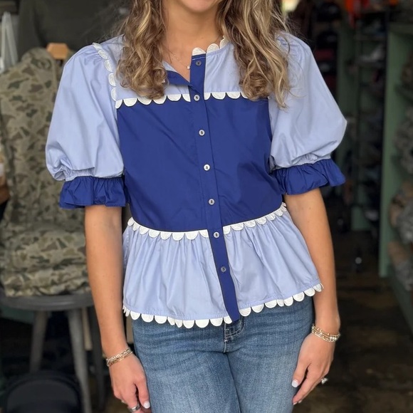 Blue and Light Blue Women's Top - Picture 2 of 3